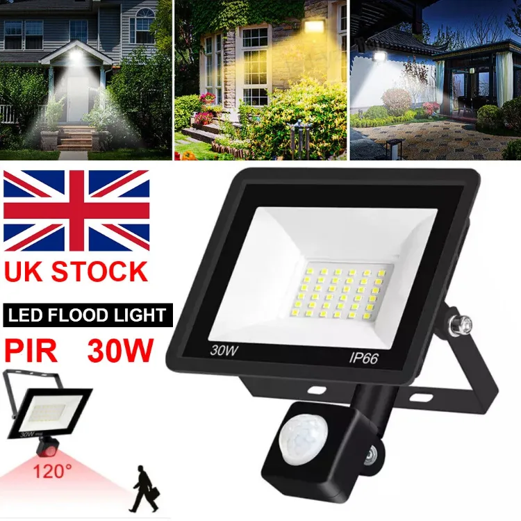 Picture of 30W Security Lights Outdoor with IR Remote Control, PIR Motion Sensor, 3000LM 6000K Cool White LED Floodlights, IP66 Waterproof Wall Light for Garden