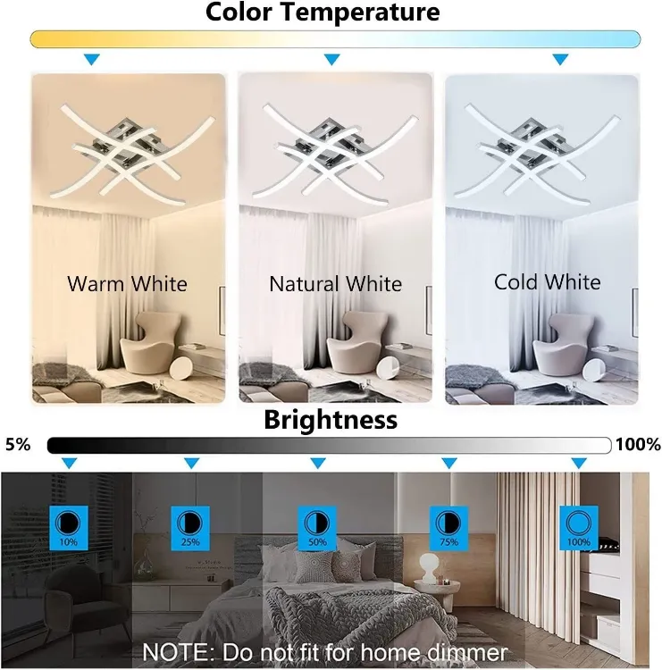 Picture of Modern LED Ceiling Light with 4 Wave Arms – Dimmable for Kitchen, Living Room, Bedroom