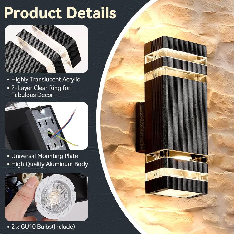 Picture of Outdoor Wall Lights Mains Powered, IP67 Waterproof Up Down Outside Lights, Modern LED GU10 External Lighting Exterior Wall Lamp