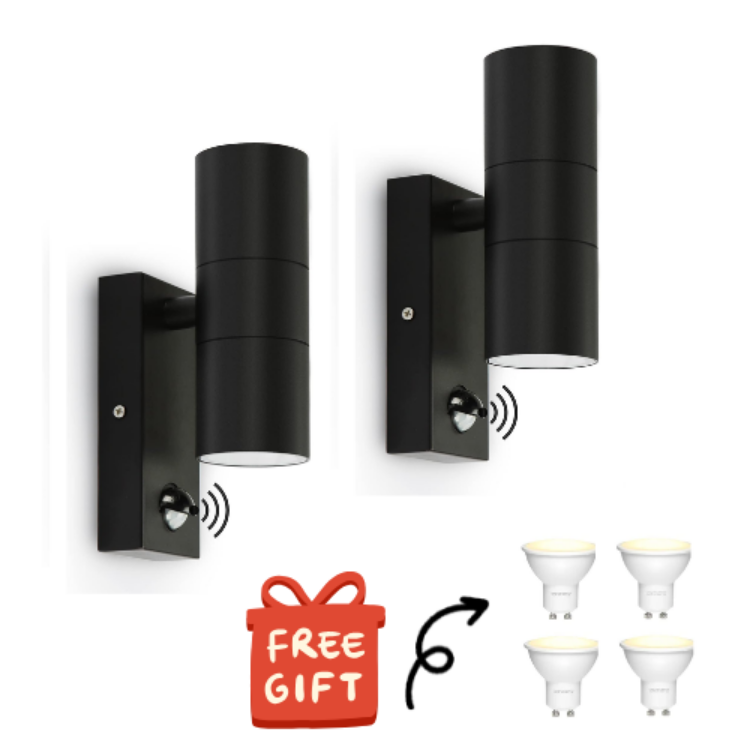Picture of Outdoor Wall Lights, Up and Down Lamp with Motion Sensor, IP44 Black Stainless Steel Outside Lighting Mains Powered Fixtures