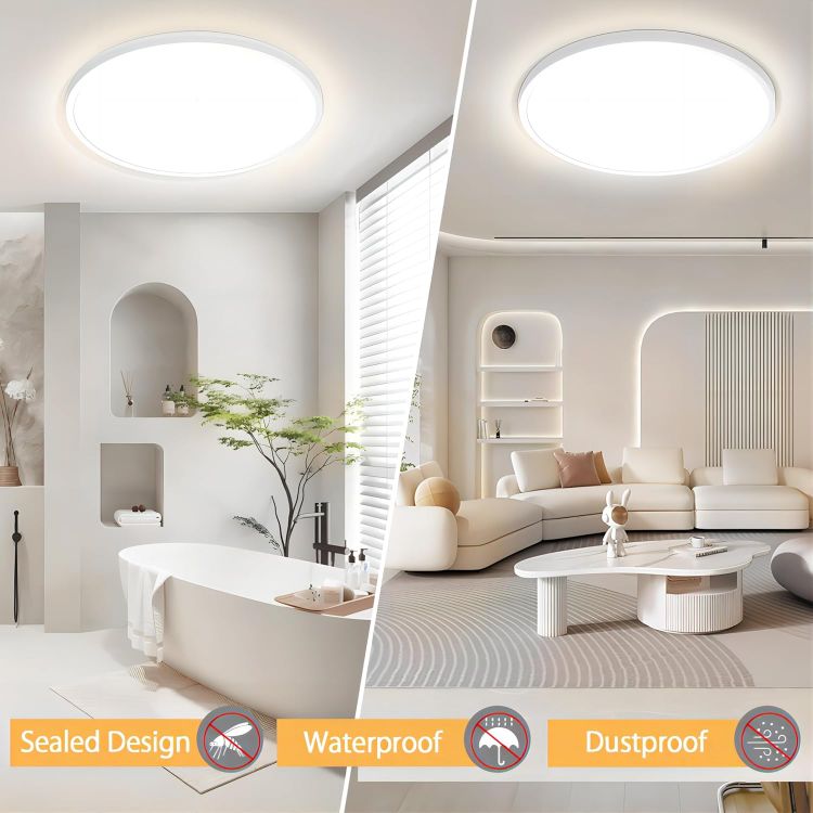 Picture of 30CM Bathroom Light 28W 3200LM 6000K/4000K/3000K IP54 Waterproof Ultra Thin Bathroom Lights Ceiling, Round Flush Ceiling Light for Kitchen Bedroom Toilet Porch Hallway Living Room Office