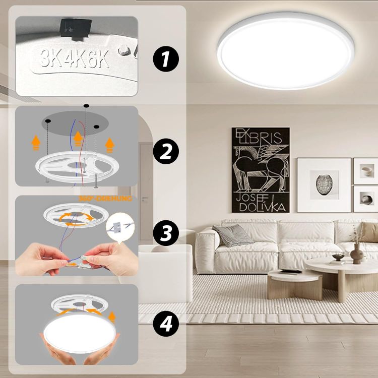 Picture of 30CM Bathroom Light 28W 3200LM 6000K/4000K/3000K IP54 Waterproof Ultra Thin Bathroom Lights Ceiling, Round Flush Ceiling Light for Kitchen Bedroom Toilet Porch Hallway Living Room Office