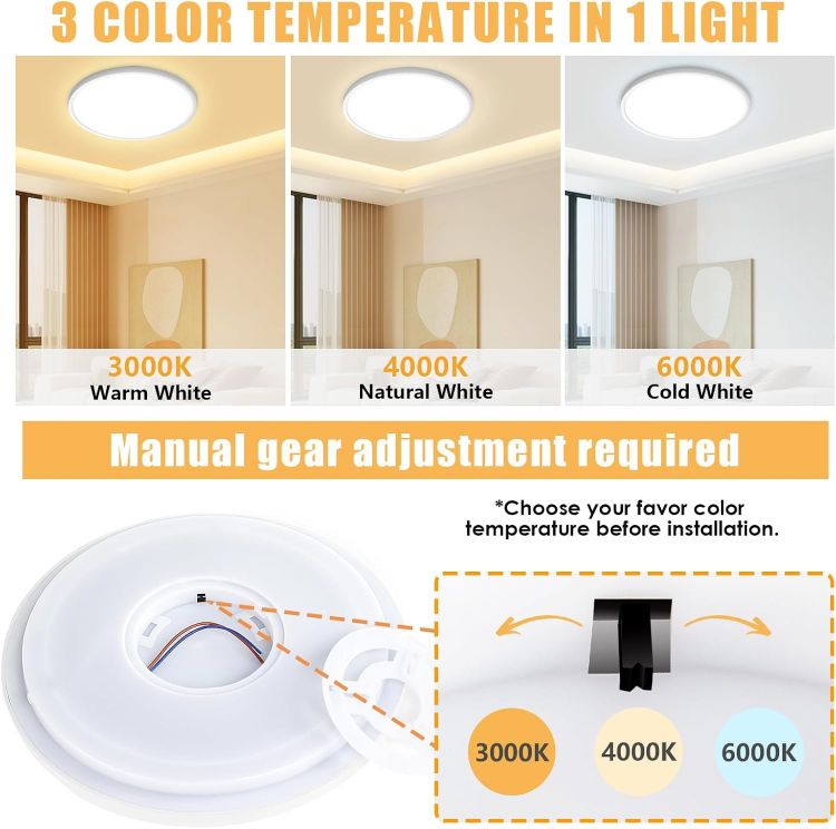 Picture of 30CM Bathroom Light 28W 3200LM 6000K/4000K/3000K IP54 Waterproof Ultra Thin Bathroom Lights Ceiling, Round Flush Ceiling Light for Kitchen Bedroom Toilet Porch Hallway Living Room Office