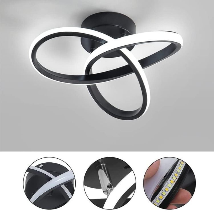 Picture of Modern 20W LED Ceiling Light, 2200LM Dimmable Flush Mount Fixture, 25cm Black Indoor Lamp – 3000K/4500K/6500K for Bedroom, Kitchen, Hallway, Office, Living Room