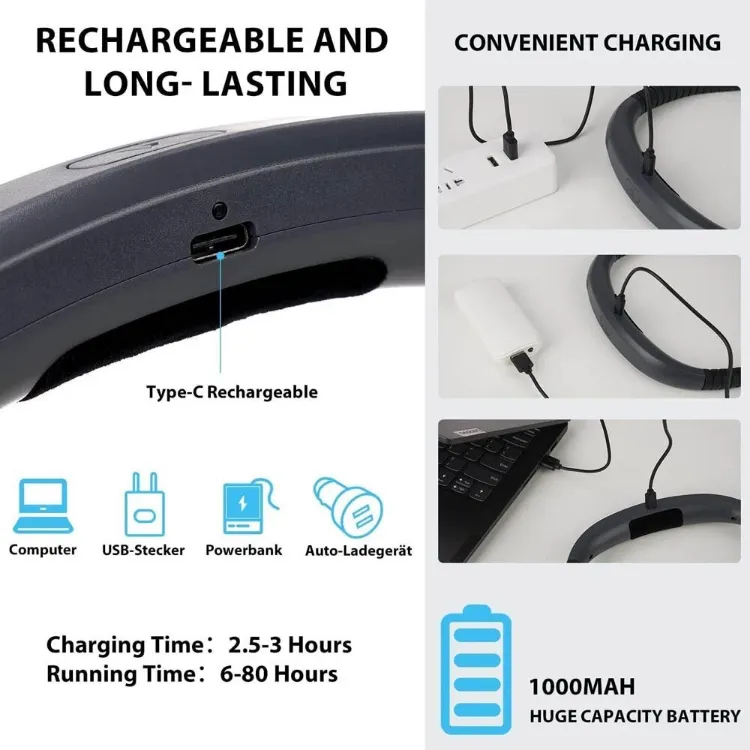 Picture of Neck Reading Light, Book Lights for Reading in Bed at Night, Rechargeable Book Light up to 80+ Hrs, 3 Colors & 6 Brightness Levels
