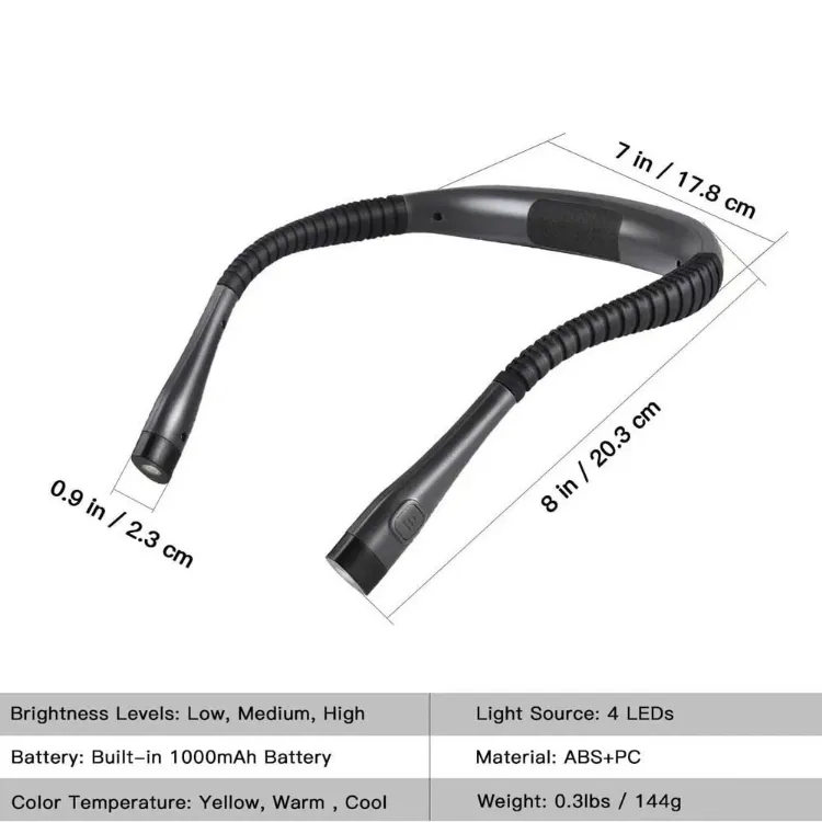 Picture of Neck Reading Light, Book Lights for Reading in Bed at Night, Rechargeable Book Light up to 80+ Hrs, 3 Colors & 6 Brightness Levels