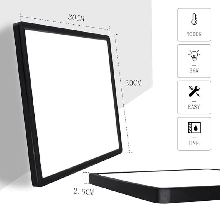 Picture of LED Bathroom Ceiling Lights, IP44 Waterproof, 5000K Daylight White, LED Ceiling Light for Office Kitchen Hallway Living Room (Black Edge)