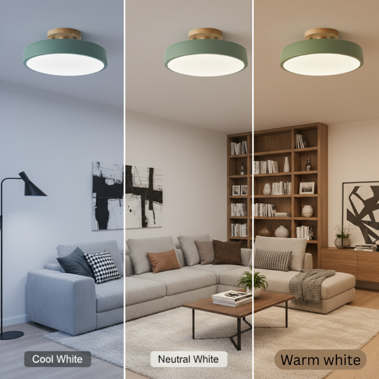 Energy-efficient wooden ceiling light with acrylic lampshade