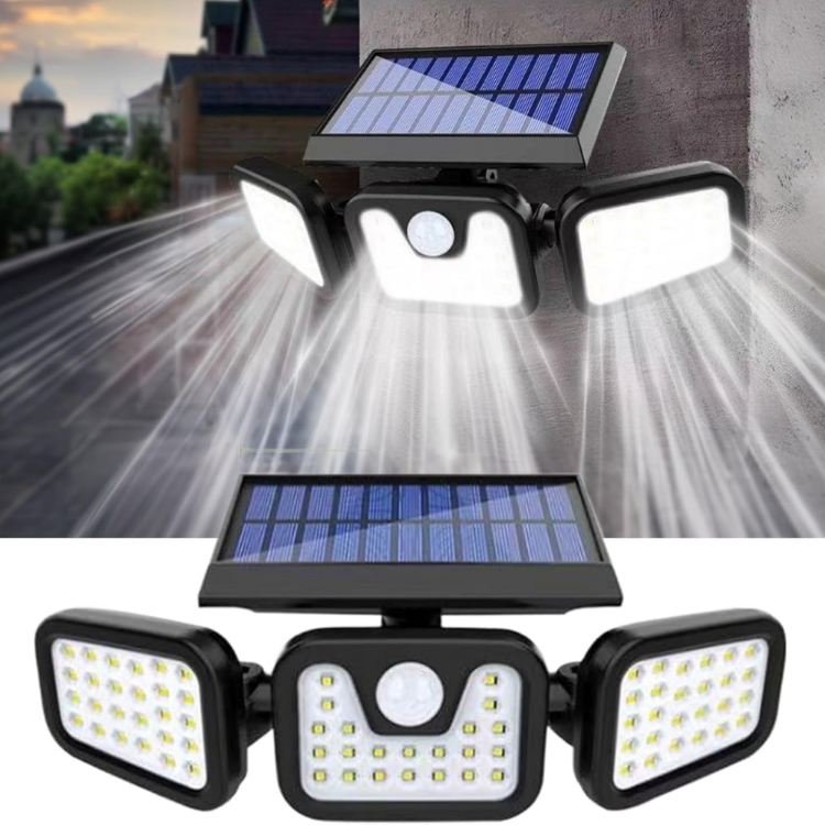 Picture of 3 Head Solar Powered Motion Sensor Outdoor Wall Light | Upgraded 74 LED Trio Solar light  Motion Sensor Security Light
