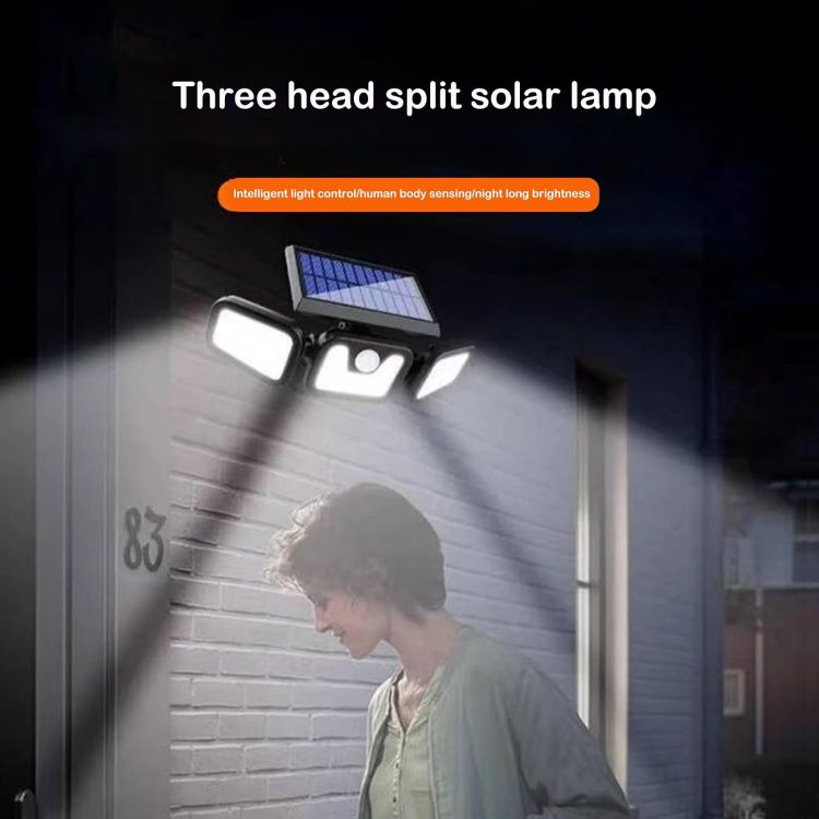 Picture of 3 Head Solar Powered Motion Sensor Outdoor Wall Light | Upgraded 74 LED Trio Solar light  Motion Sensor Security Light