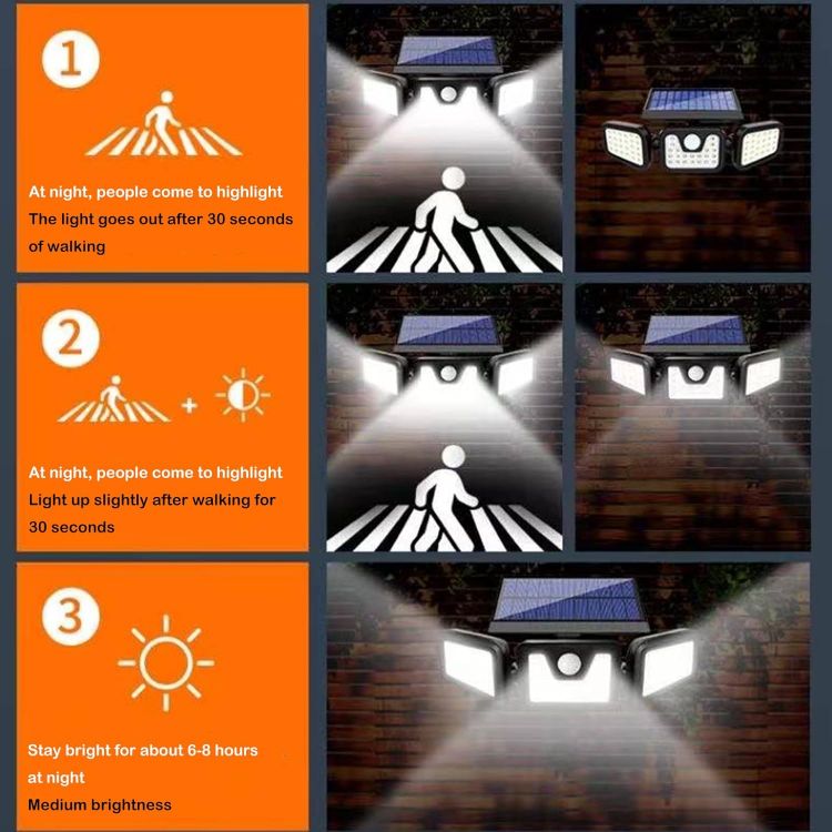 Picture of 3 Head Solar Powered Motion Sensor Outdoor Wall Light | Upgraded 74 LED Trio Solar light  Motion Sensor Security Light