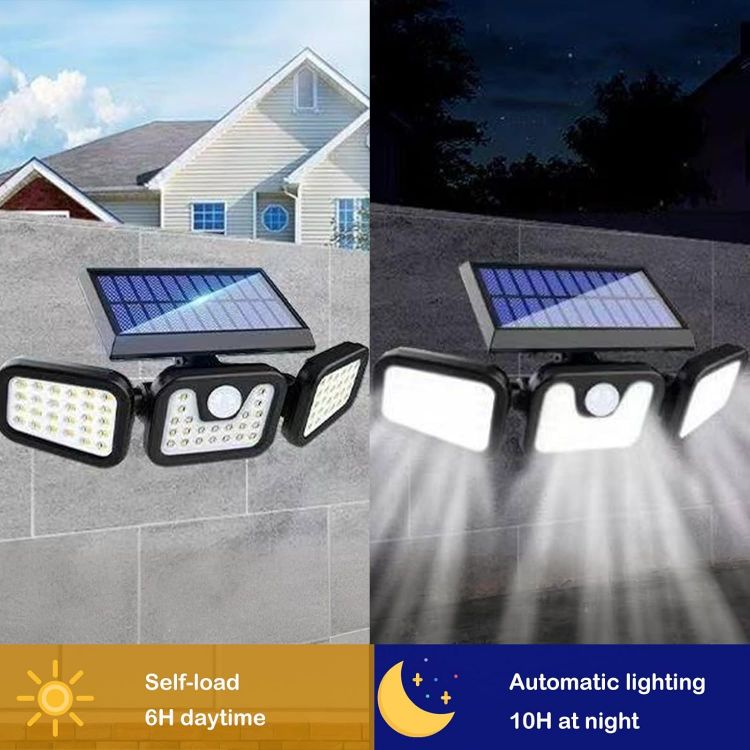 Picture of 3 Head Solar Powered Motion Sensor Outdoor Wall Light | Upgraded 74 LED Trio Solar light  Motion Sensor Security Light