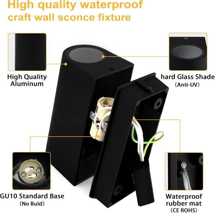 Picture of Outdoor Wall Light Up Down GU10 IP44 Black Modern Sconce for Porch & Patio