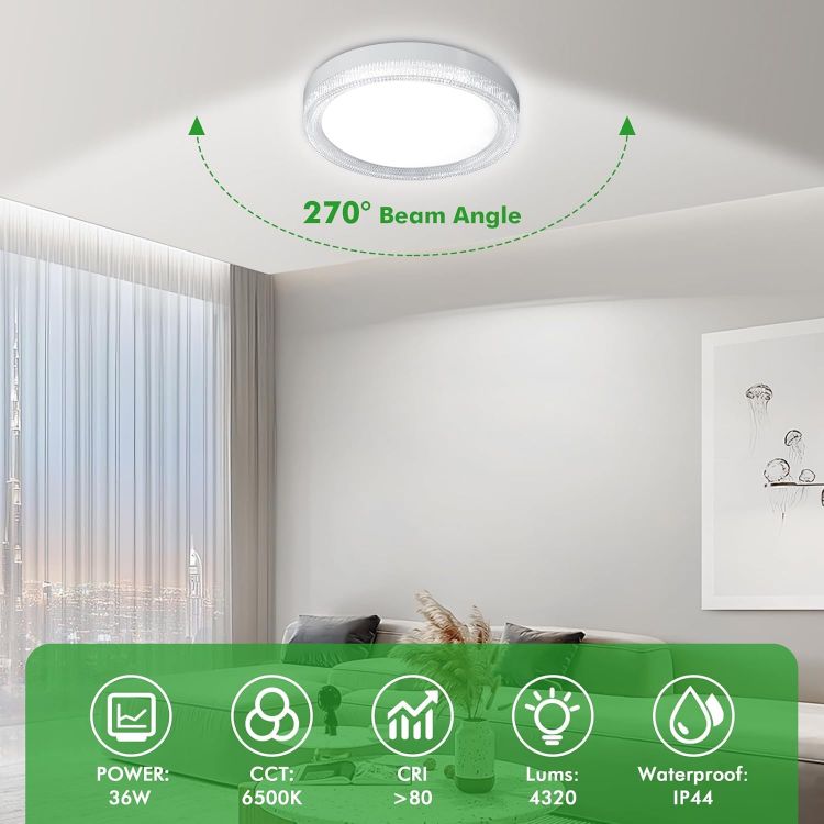 Picture of LED Ceiling Light, 36W Daylight White 6500K, 3240LM Bright Indoor Ceiling Lights for Bedroom, Kitchen, Hallway, Porch & More