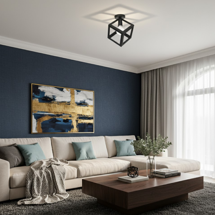 Picture of Retro Cube Chandelier Vintage Antique Ceiling Lamp Iron Metal Ceiling Light Black