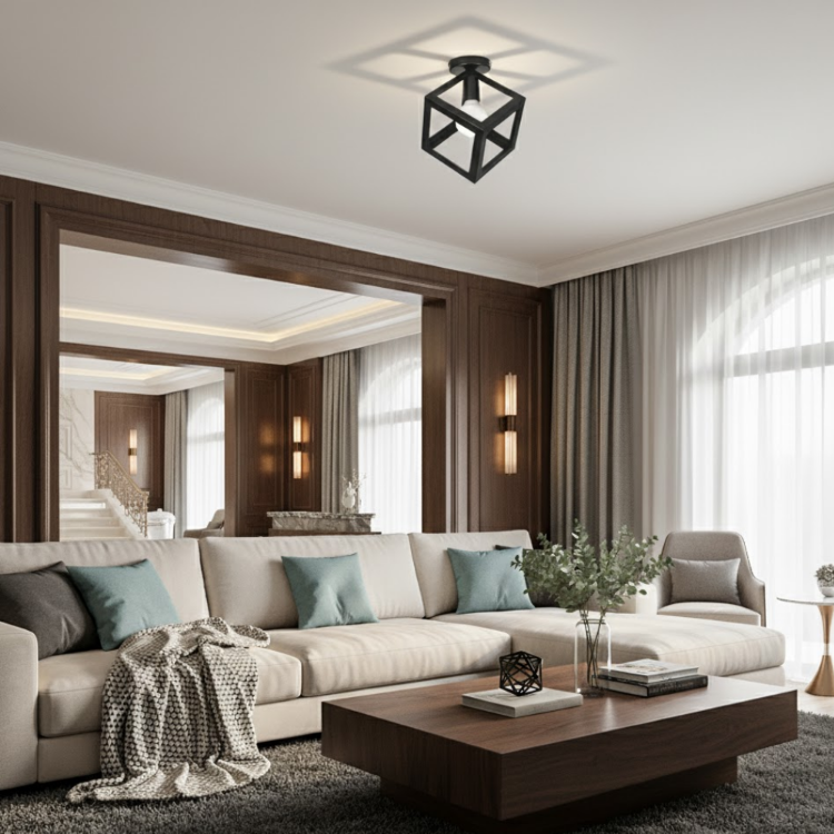 Picture of Retro Cube Chandelier Vintage Antique Ceiling Lamp Iron Metal Ceiling Light Black