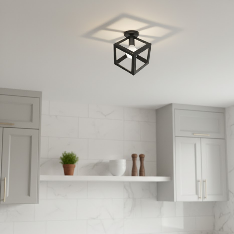 Picture of Retro Cube Chandelier Vintage Antique Ceiling Lamp Iron Metal Ceiling Light Black