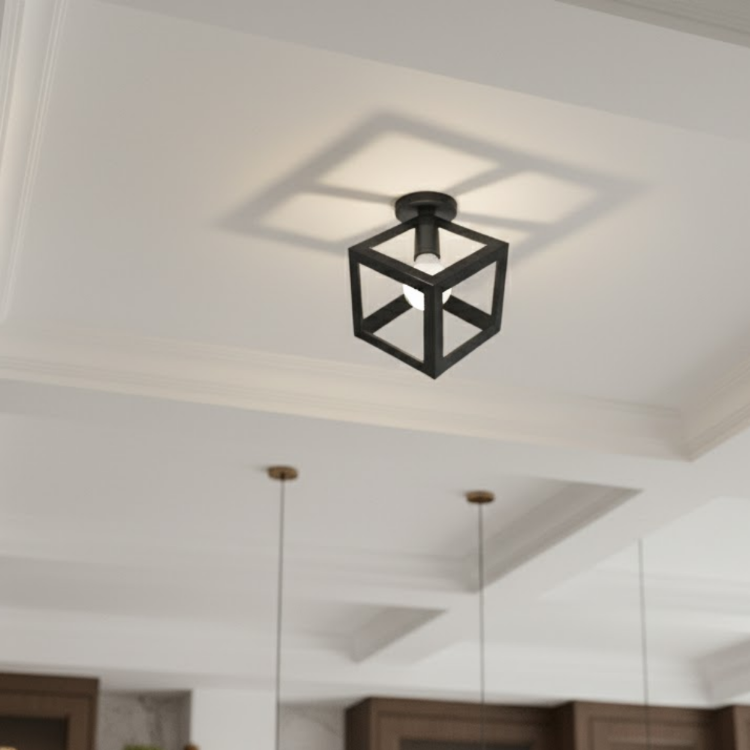 Picture of Retro Cube Chandelier Vintage Antique Ceiling Lamp Iron Metal Ceiling Light Black