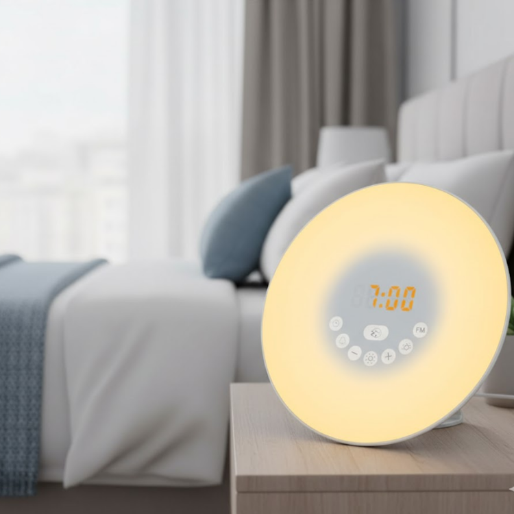 Picture of Sunrise Wake Up Lamp Alarm Clock and FM Radio, Bedside Reading Light with 7 Colours and Sounds, USB Powered