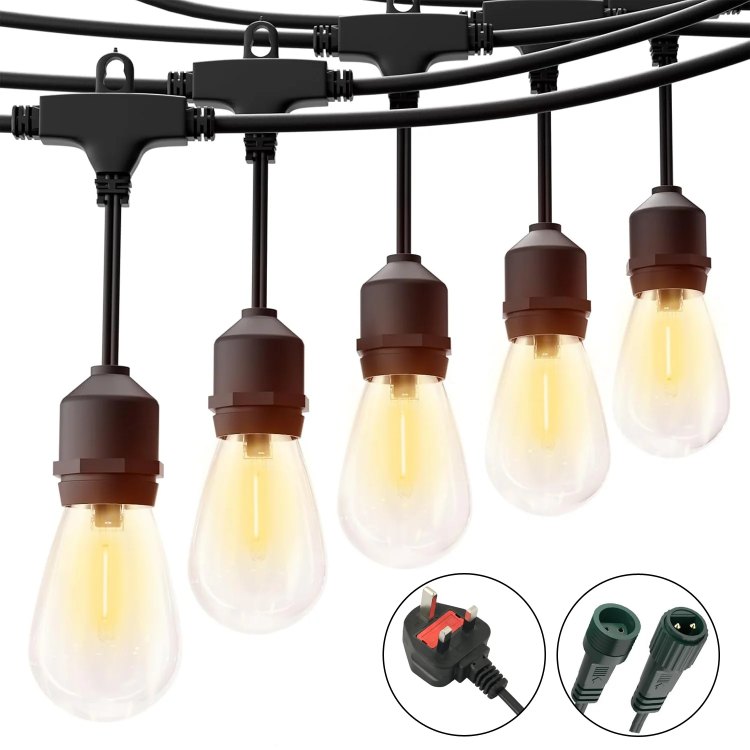 Picture of Outdoor Lights Mains Powered, 48FT LED S14 Garden Festoon Lighting with 15 LED Bulbs, Shatterproof Festoon Lights
