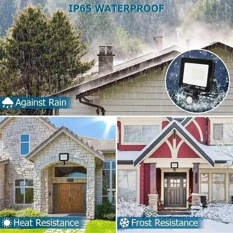 Picture of 30W Security Lights Outdoor with IR Remote Control, PIR Motion Sensor, 3000LM 6000K Cool White LED Floodlights, IP66 Waterproof Wall Light for Garden