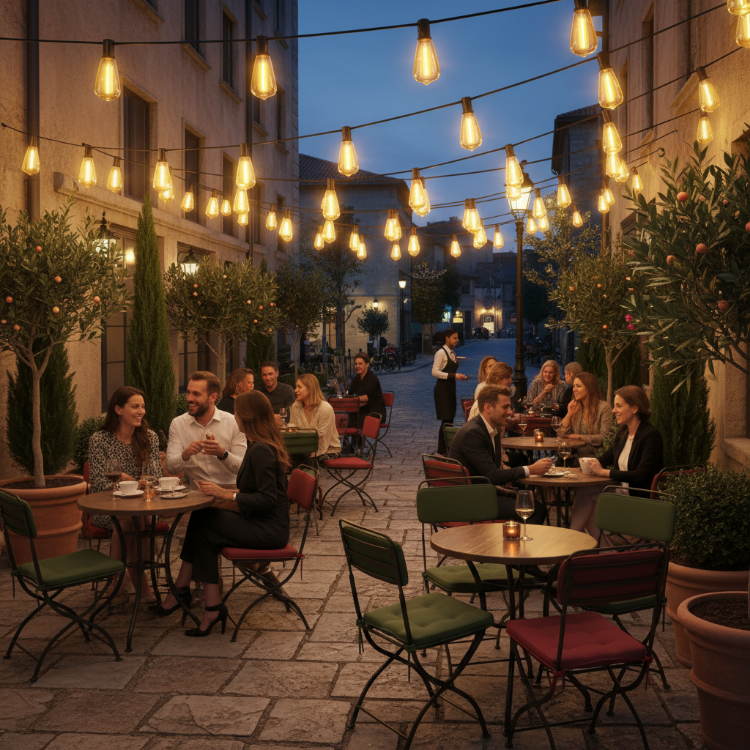 Picture of 49ft Festoon Lights, Outdoor Garden Patio String Lights Mains Powered, 3000K Warm White, ST64 Waterproof LED String Lights