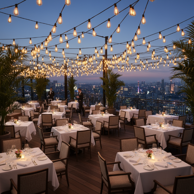 Picture of 49ft Festoon Lights, Outdoor Garden Patio String Lights Mains Powered, 3000K Warm White, ST64 Waterproof LED String Lights