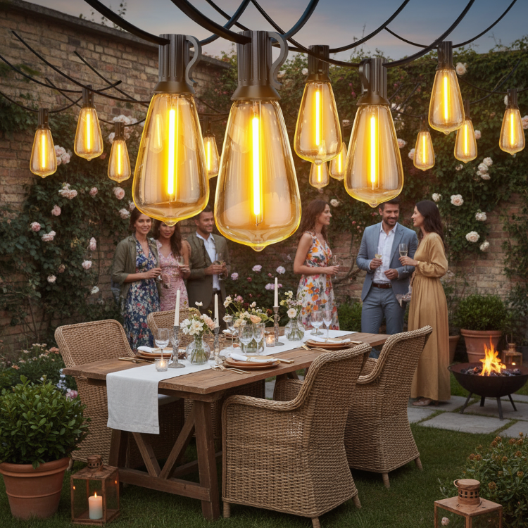 Picture of 49ft Festoon Lights, Outdoor Garden Patio String Lights Mains Powered, 3000K Warm White, ST64 Waterproof LED String Lights