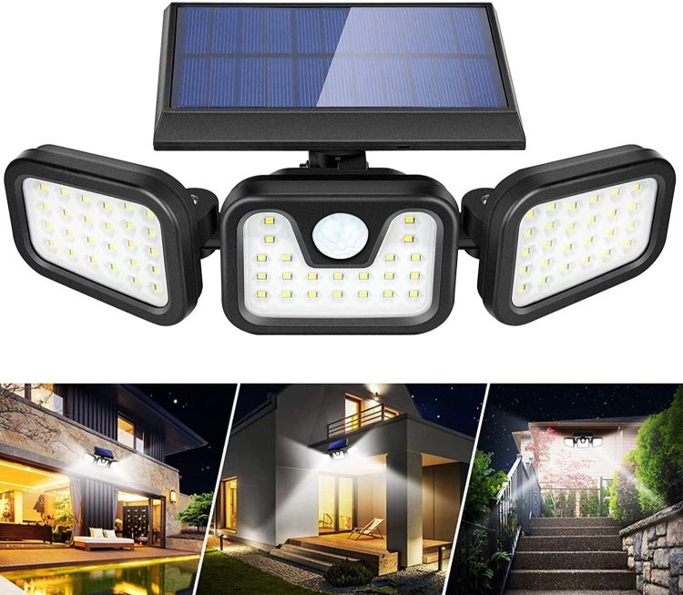 3-Head Solar Motion Sensor LED Security Light