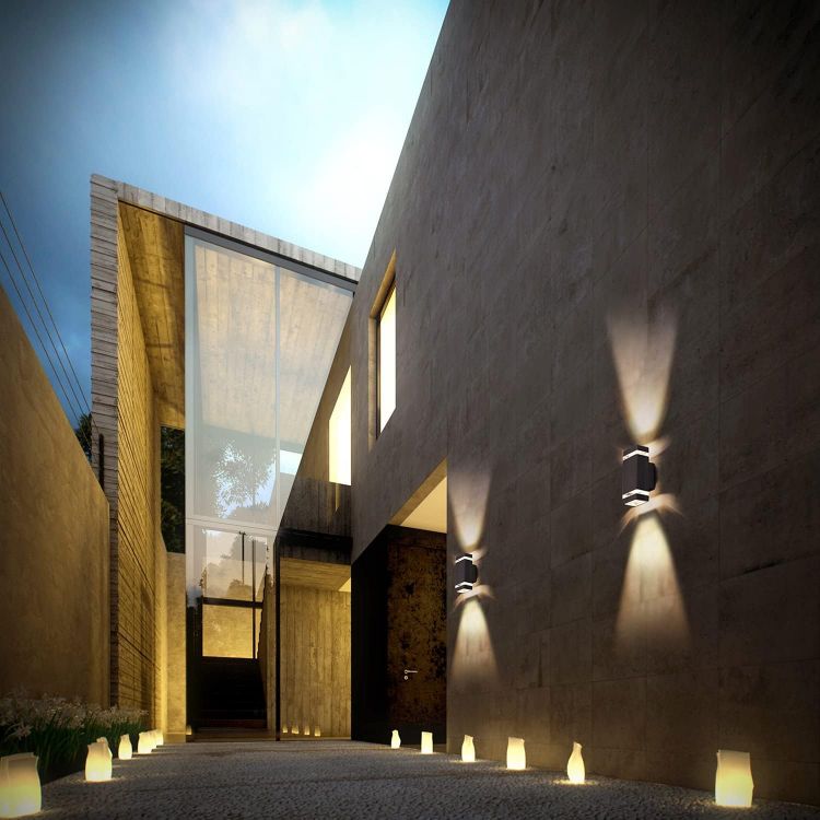 Weatherproof LED wall fixture for home exteriors.