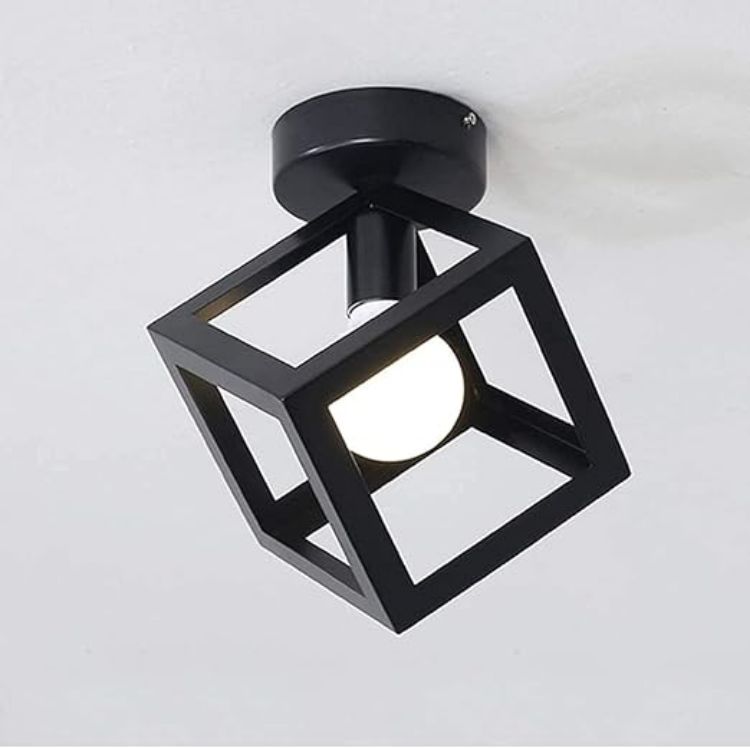 Vintage retro cube ceiling light in black iron metal