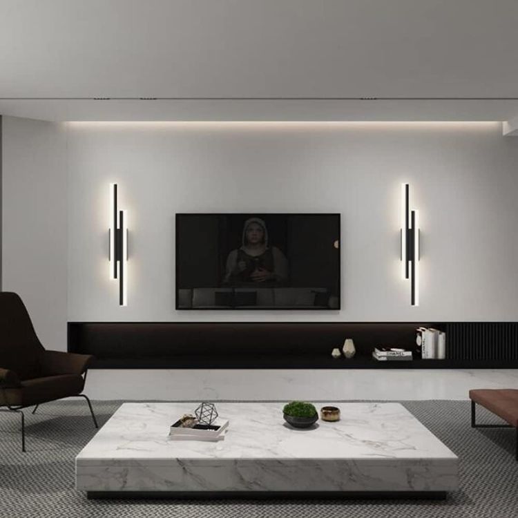 Black acrylic LED wall light with modern double bar design