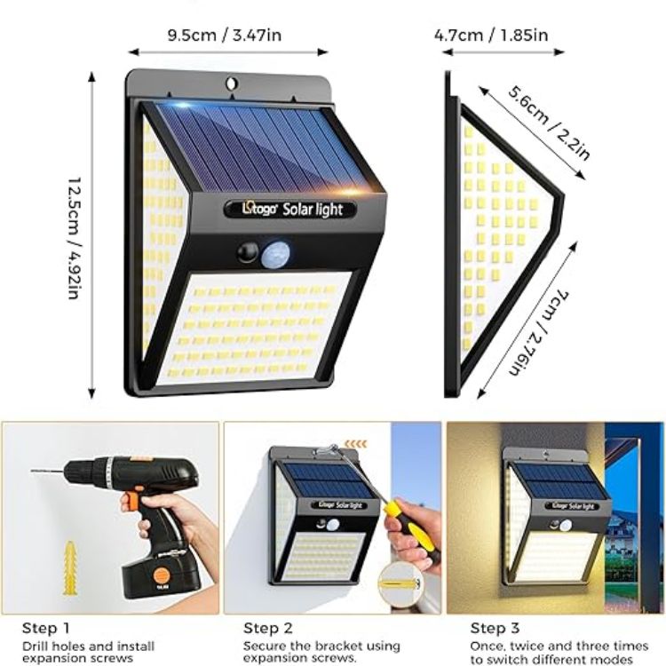 Outdoor Solar Fence Light with 140 LEDs and PIR Motion Detection