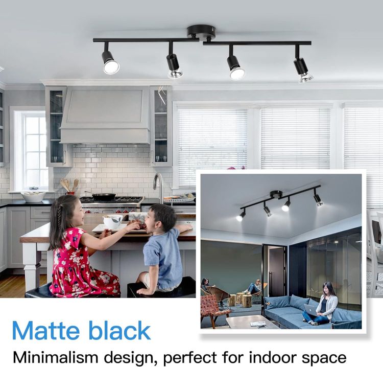Matte Black 4-Way Ceiling Spotlight for Bedroom