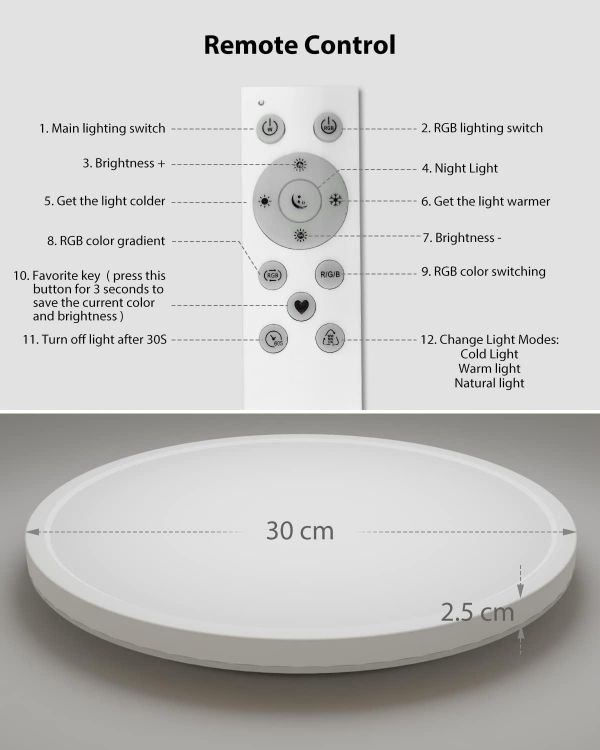 Color changing LED ceiling light for bedroom and living room