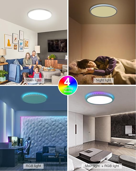 Modern 24W Dimmable RGB LED Ceiling Light with Remote | 3200LM