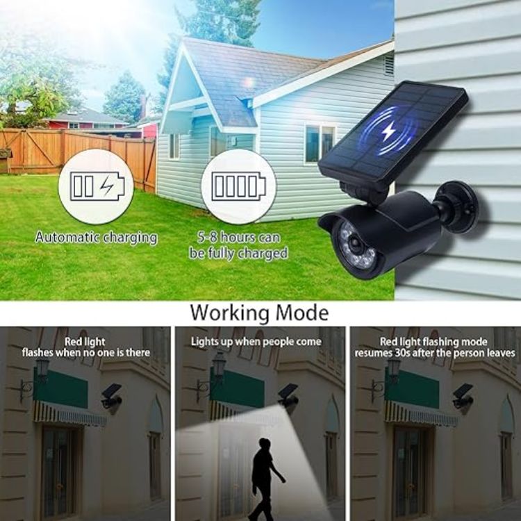 Solar LED dummy camera light for fence and patio