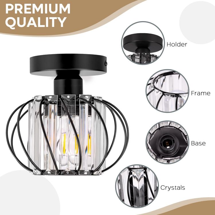 Stylish Black Crystal Semi-Flush Mount Lighting Fixture