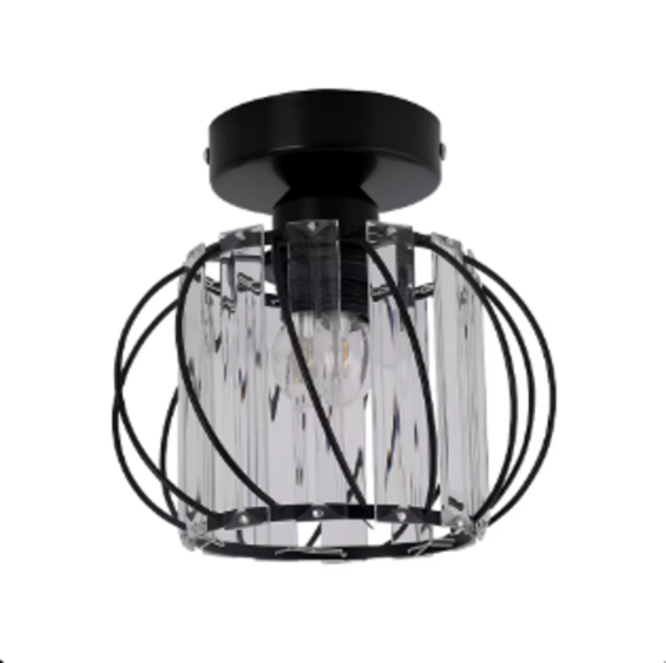 Modern Black Crystal Semi-Flush Ceiling Light in Living Room