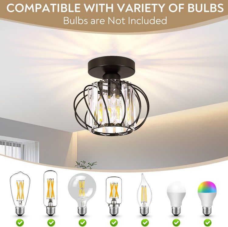 Vintage crystal semi flush mount ceiling lamp indoor