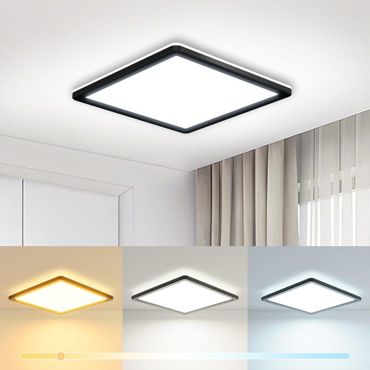 28W LED Ceiling Light – Square Design, Waterproof, Black Frame