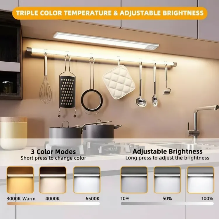 LED Cabinet Light with USB-C Rechargeable Battery and Adjustable Brightness