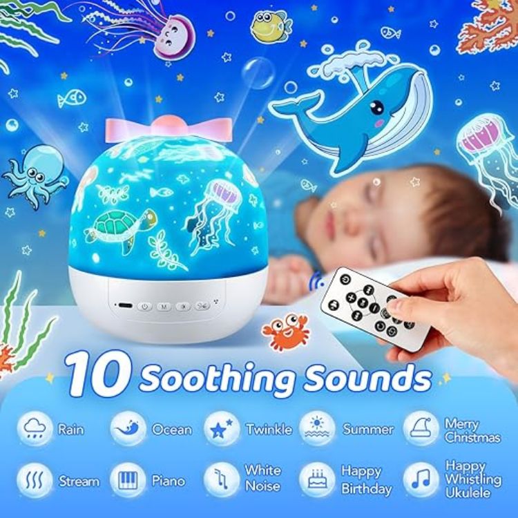 Portable cordless night light projector for kids’ bedtime