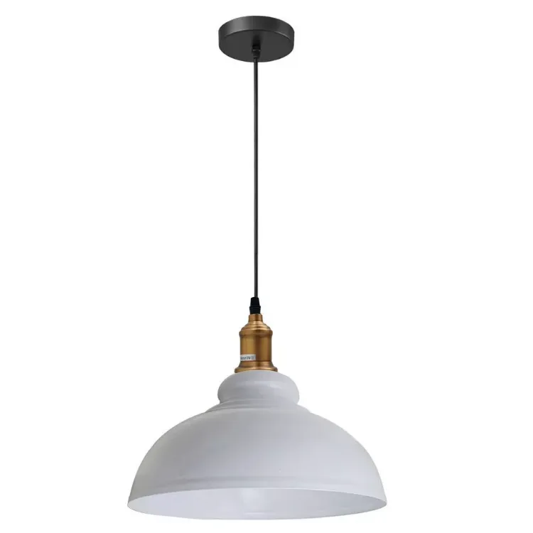 E27 Bulb Compatible Pendant in Black, White & Brass