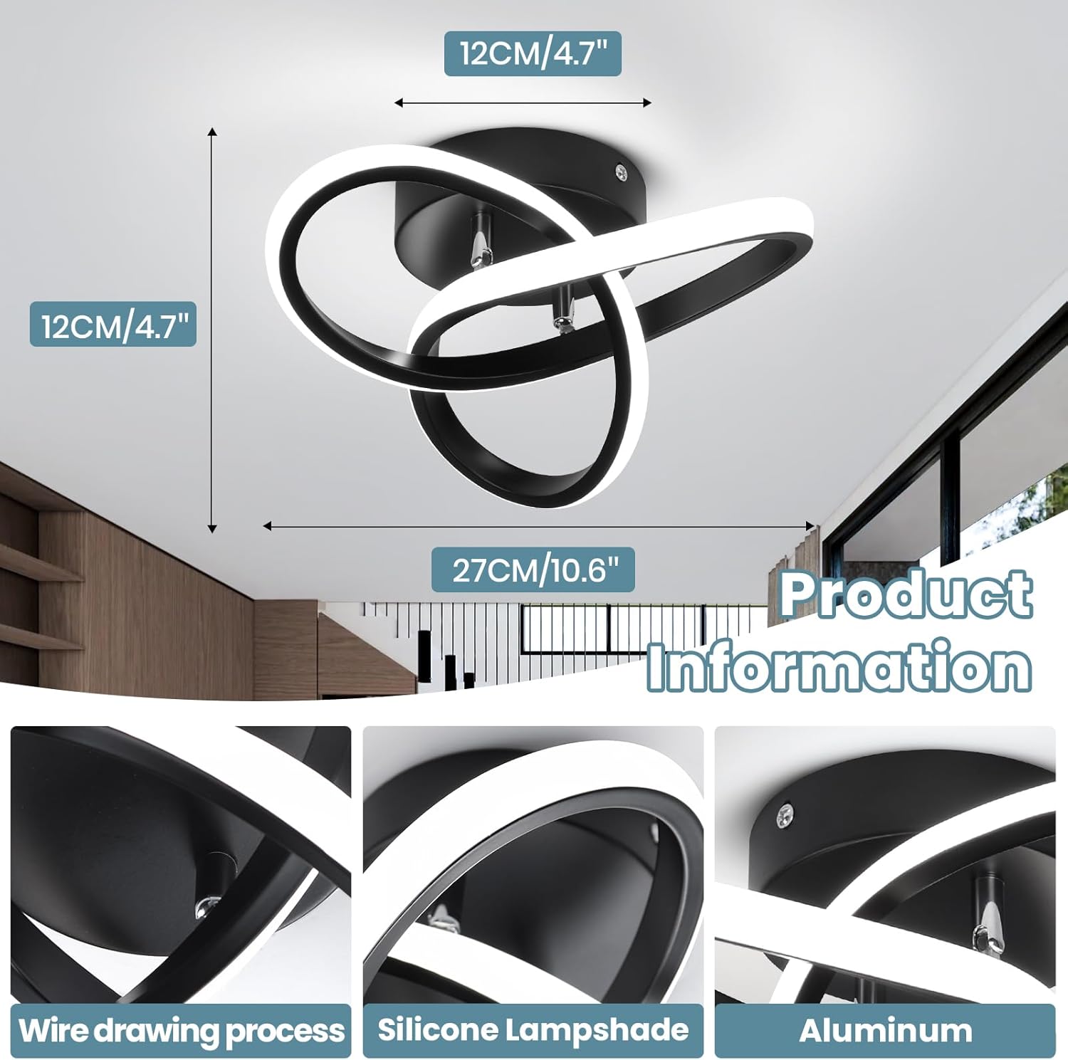 22W Nordic LED Ceiling Light – 2-Ring Black Modern Fixture