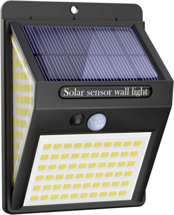 Solar motion sensor light with 140 LEDs for garden and fence