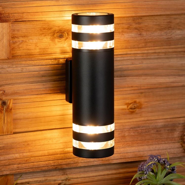 Weather resistant outdoor wall lamp with dual E27 sockets