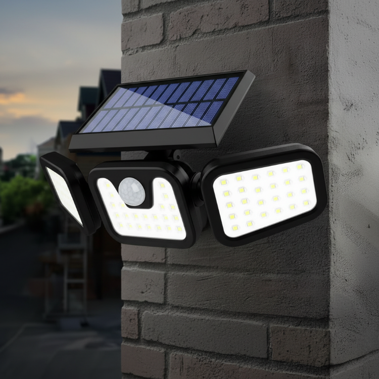 Picture of Outdoor Solar Lights, 74LED Ultra-Bright Motion Sensor Outdoor Lights, 3 Lighting Modes, 270° Wide-Angle Illumination, 3-Sided Solar Security Flood Lights, Ideal for Garages, Yards, and Patios