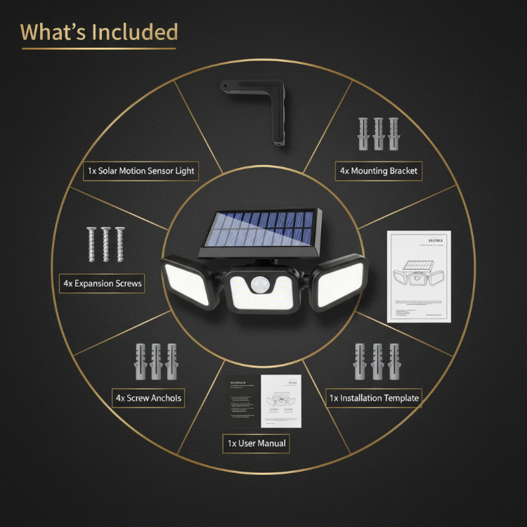 Picture of Outdoor Solar Lights, 74LED Ultra-Bright Motion Sensor Outdoor Lights, 3 Lighting Modes, 270° Wide-Angle Illumination, 3-Sided Solar Security Flood Lights, Ideal for Garages, Yards, and Patios