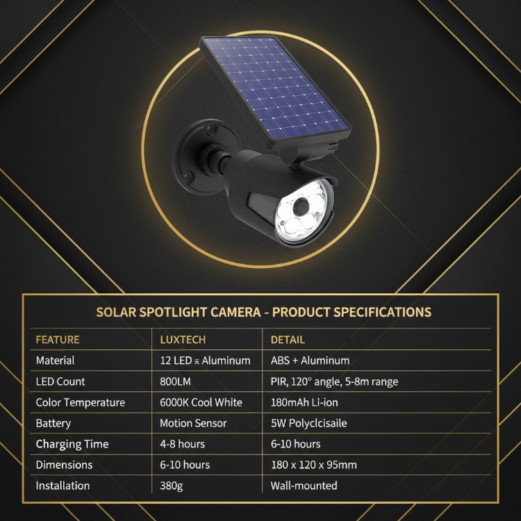 Solar Security Camera Light with LED Ring - Motion Sensor Outdoor